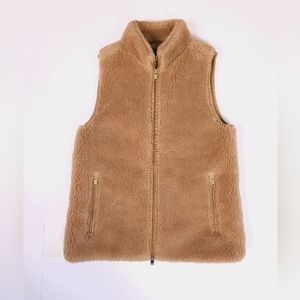 J. Crew Faux Fur Teddy Vest Full Zip Camel Brown Plush Lined Cozy Womens   XS